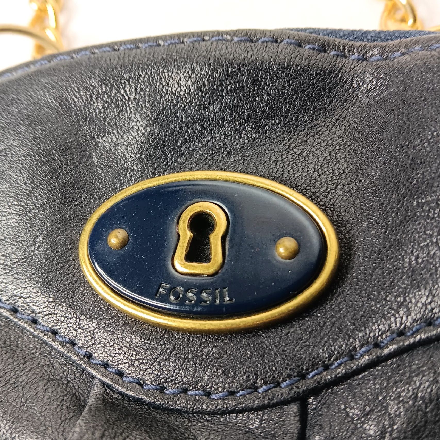 Fossil VINTAGE Fossil Women's Small Black Leather Purse Crossbody Shoulder Bag 7.5" Fancy Chain Size ONE SIZE - 3 Thumbnail