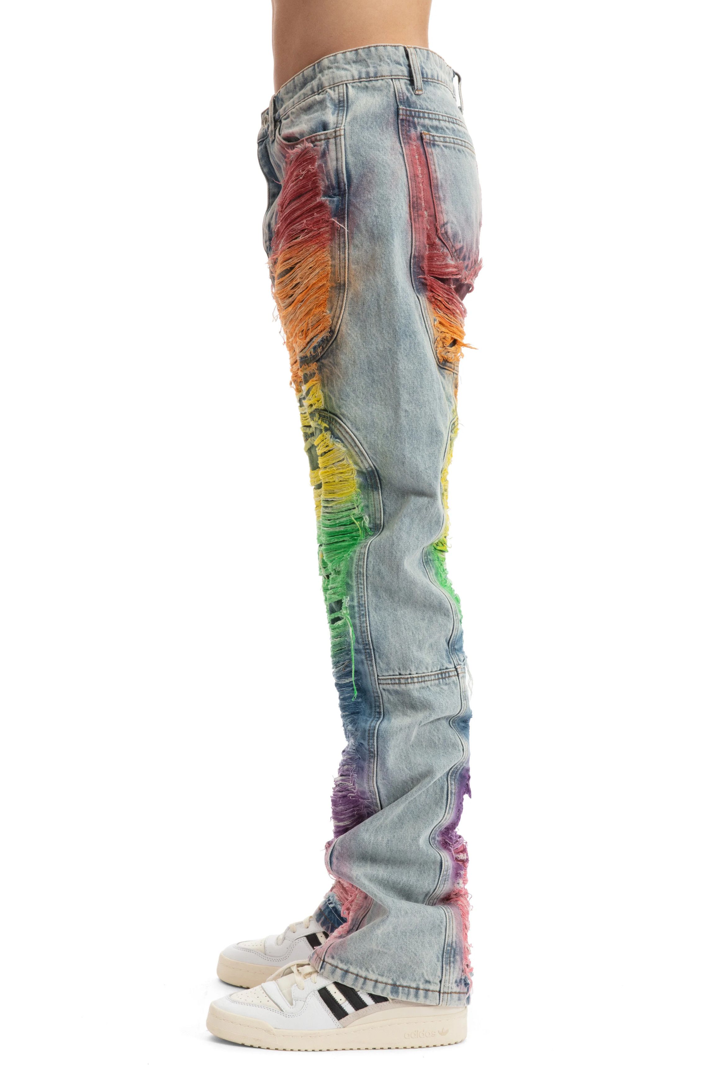 Who Decides War o1gr1nt0525 Roygbiv Distressed Signature Denim in Sky/Multi Size US 36 / EU 52 - 4 Thumbnail