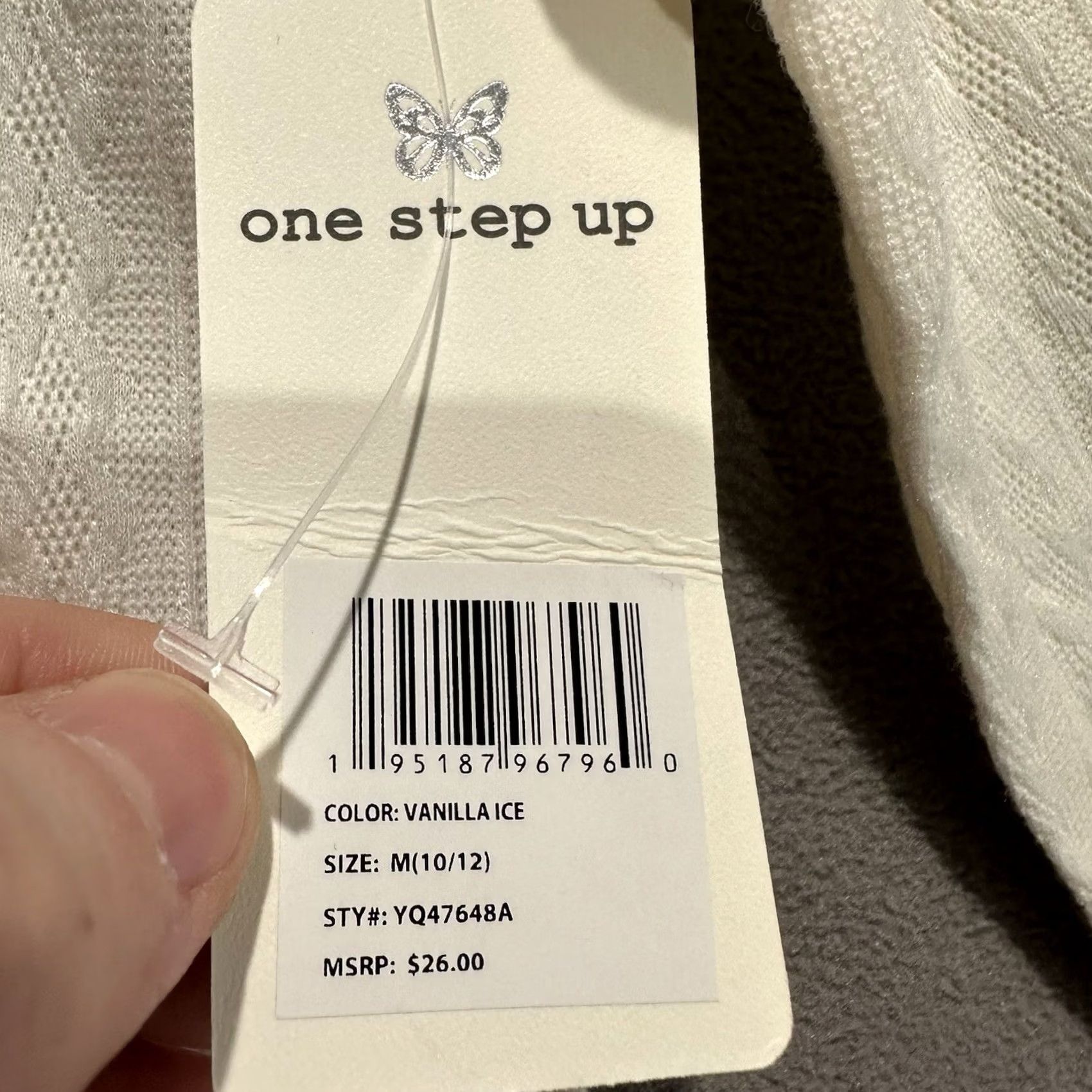 Vintage One Step Up Top Shirt Womens M Off-White Ivory Ruffle Sleeve Stretch Patterned NWT Size M / US 6-8 / IT 42-44 - 5 Thumbnail