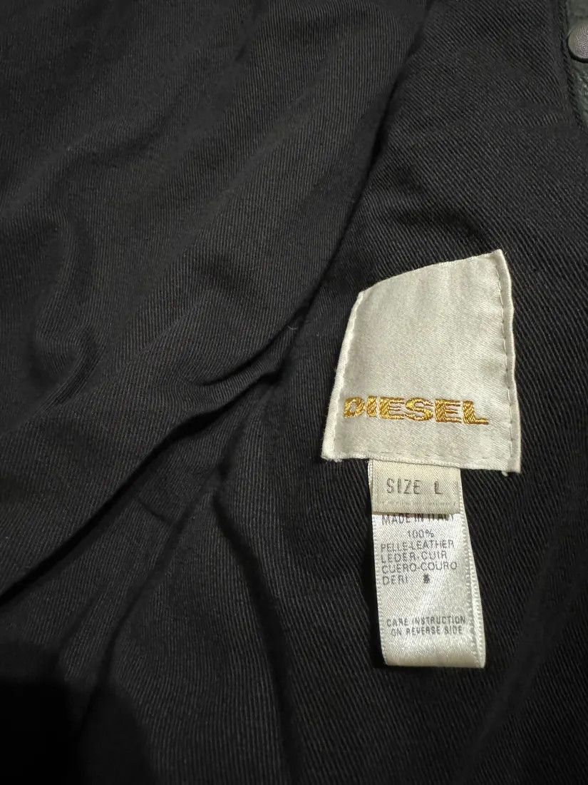 Designer × Diesel × Vintage 2000s Diesel Olive Biker Eroded Polished Leather Jacket Size US M / EU 48-50 / 2 - 6 Thumbnail