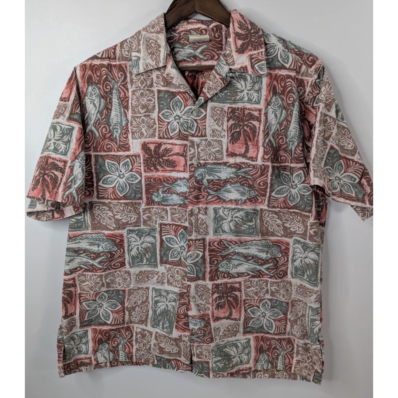 Vivobarefoot VINTAGE Go Barefoot Shirt Men's M Button-Up Collared Hawaiian Aloha Red Green Floral Short Sleeve Size US M / EU 48-50 / 2 - 2 Thumbnail