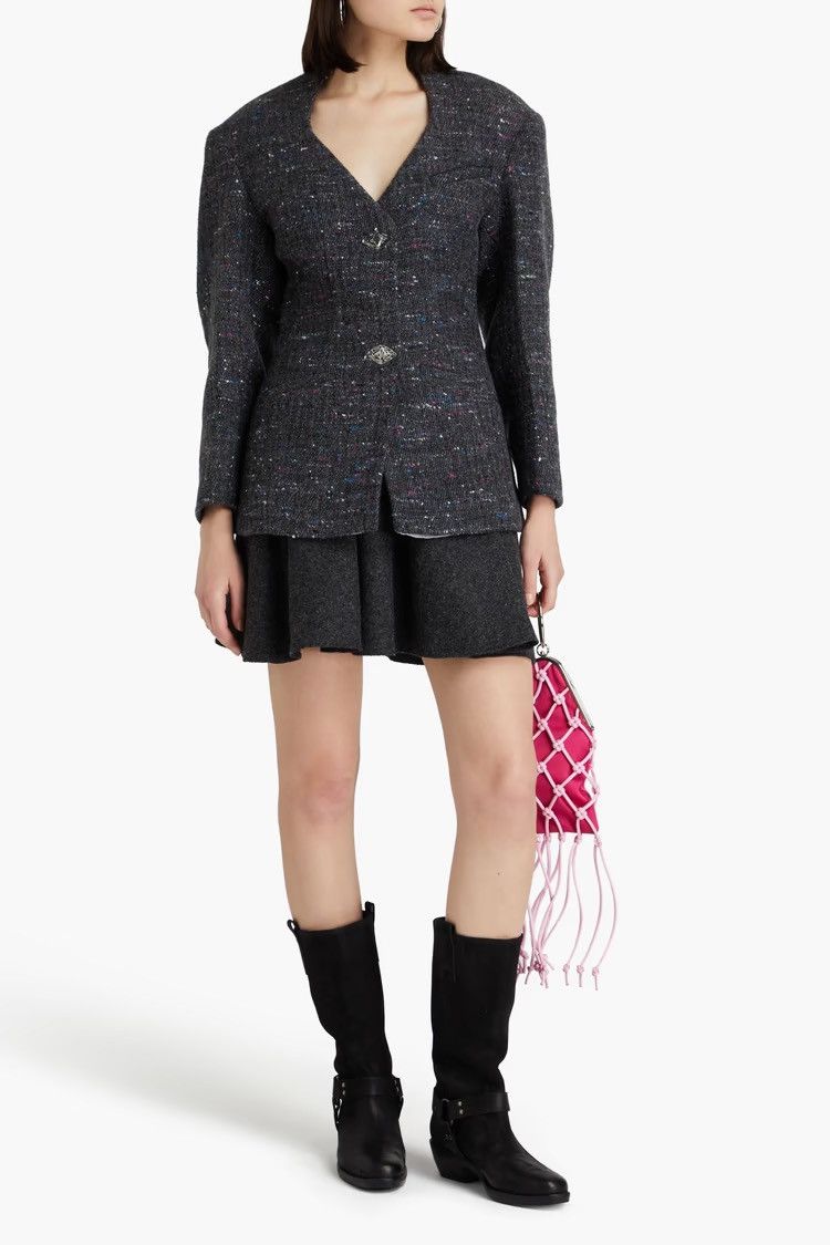 Ganni GANNI Donegal wool-blend bouclé-tweed jacket Anthracite Size XS / US 0-2 / IT 36-38 - 2 Thumbnail