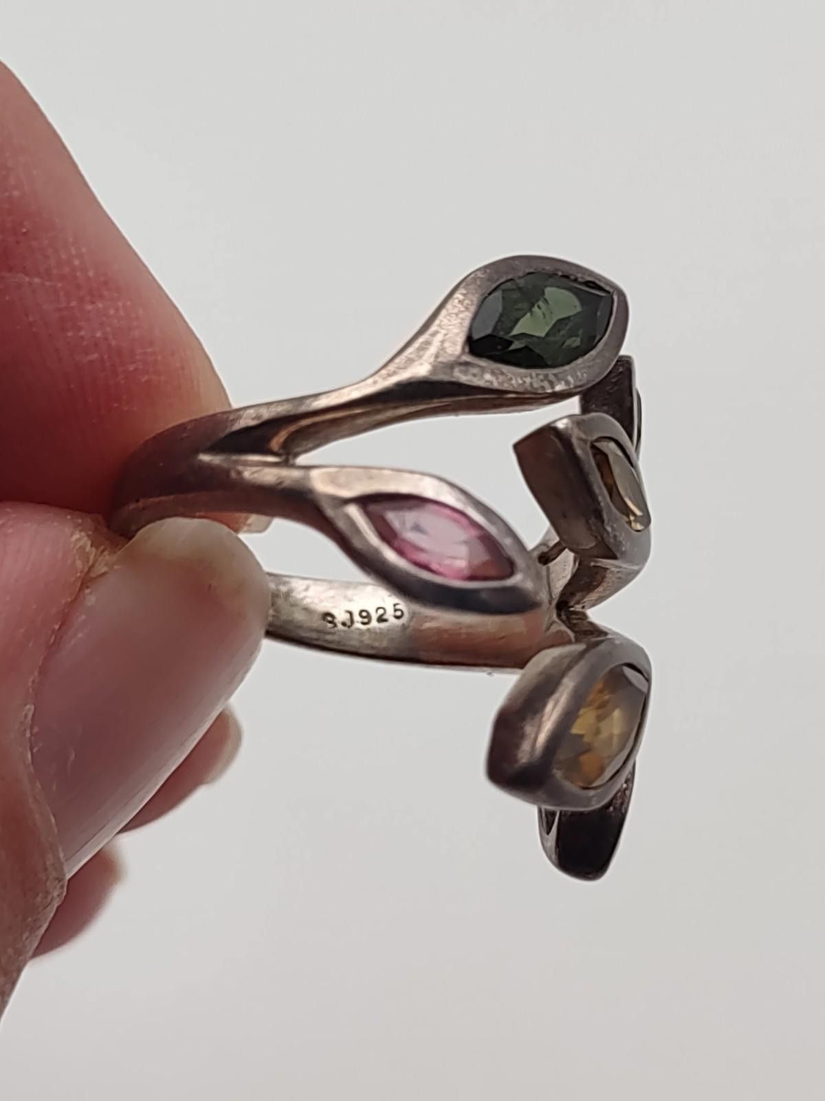 Other SJ 925 Sterling Silver Multi-Gemstone Bypass Leaf Ring Size ONE SIZE - 2 Thumbnail