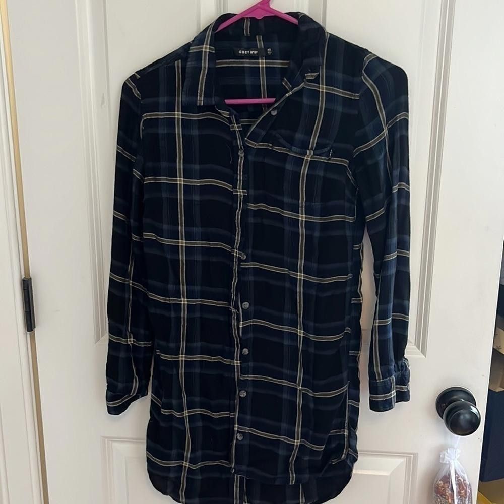 Designer Obey 89 xxs plaid tunic dress button up Size XXS / US 00 / IT 34 - 4 Thumbnail