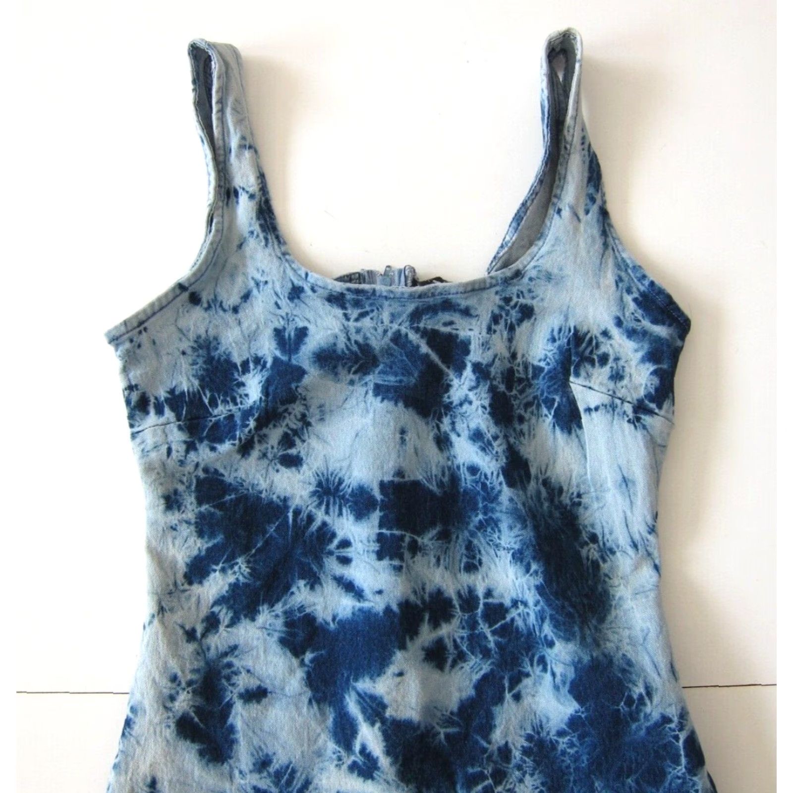 Vintage Derek Heart Blue Tie Dye Cotton Stretch Denim Tank Dress S Size 28" / US 6 / IT 42 - 3 Thumbnail