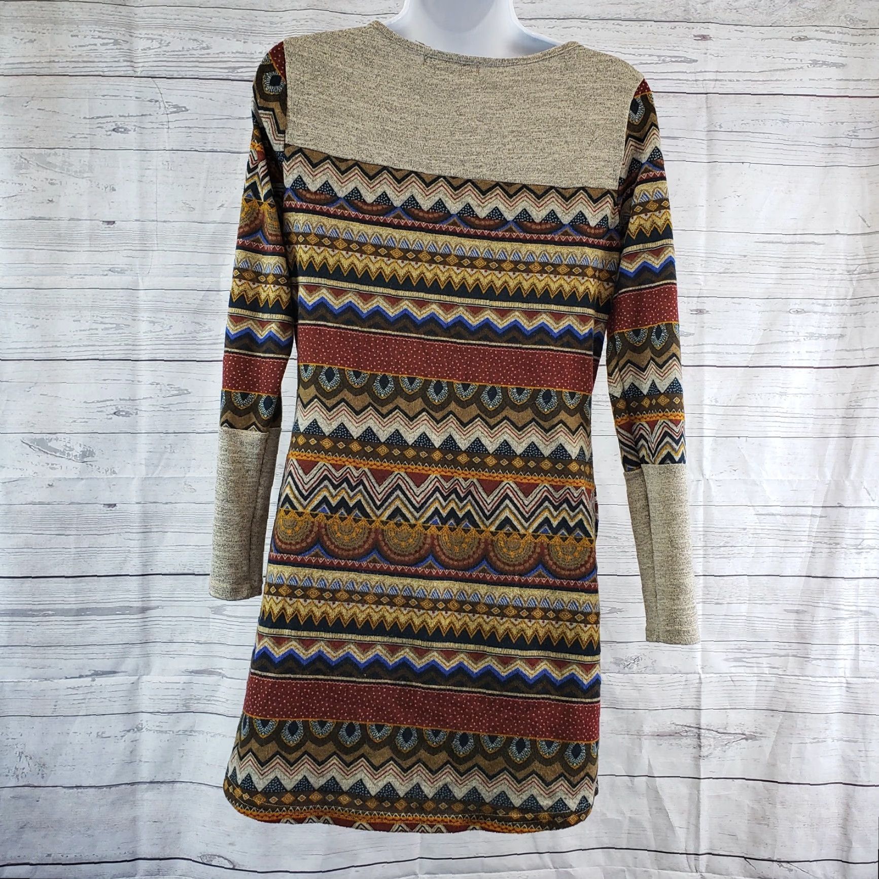 Vintage Sarin Mathews Womens Knit Dress Sz Small Maroon Tan Stripes Long Sleeve Rayon Size S / US 4 / IT 40 - 4 Thumbnail