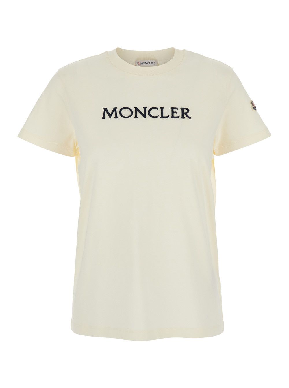 Moncler White T-Shirt with Embroidered Logo on the Front and Logo Patch on the Sleeve in Cotton Woman Size XS / US 0-2 / IT 36-38 - 1 Thumbnail