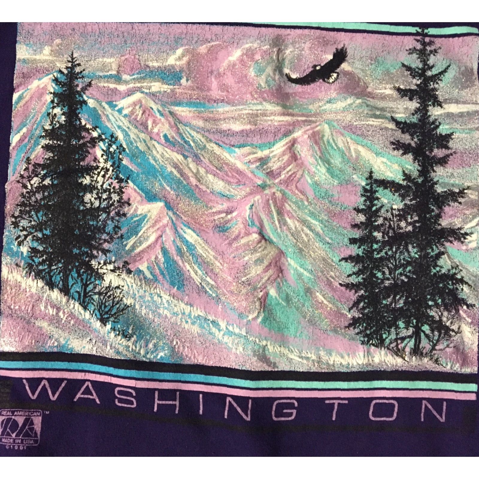 Jerzees VINTAGE Washington Nature Sweatshirt XL USA Art Painting Vaporwave Grunge 90s 80s Tyler Jerzees Mens Purple Pullover Striped Pattern Size US XL / EU 56 / 4 - 2 Thumbnail