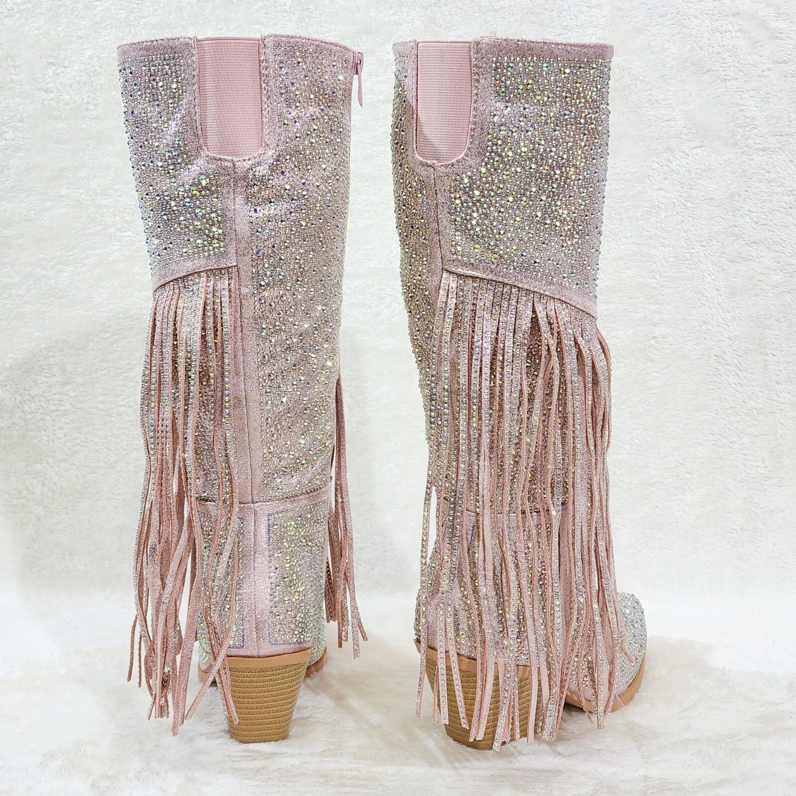 Other Western Diva Baby Pink Asymmetrical Fringe Rhinestone Glam C Size US 8.5 / IT 38.5 - 3 Thumbnail