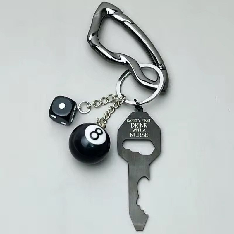 Jewelry 3D Black No 8 Billiard Keychain Lucky Dice Key Chain Size ONE SIZE - 1 Thumbnail