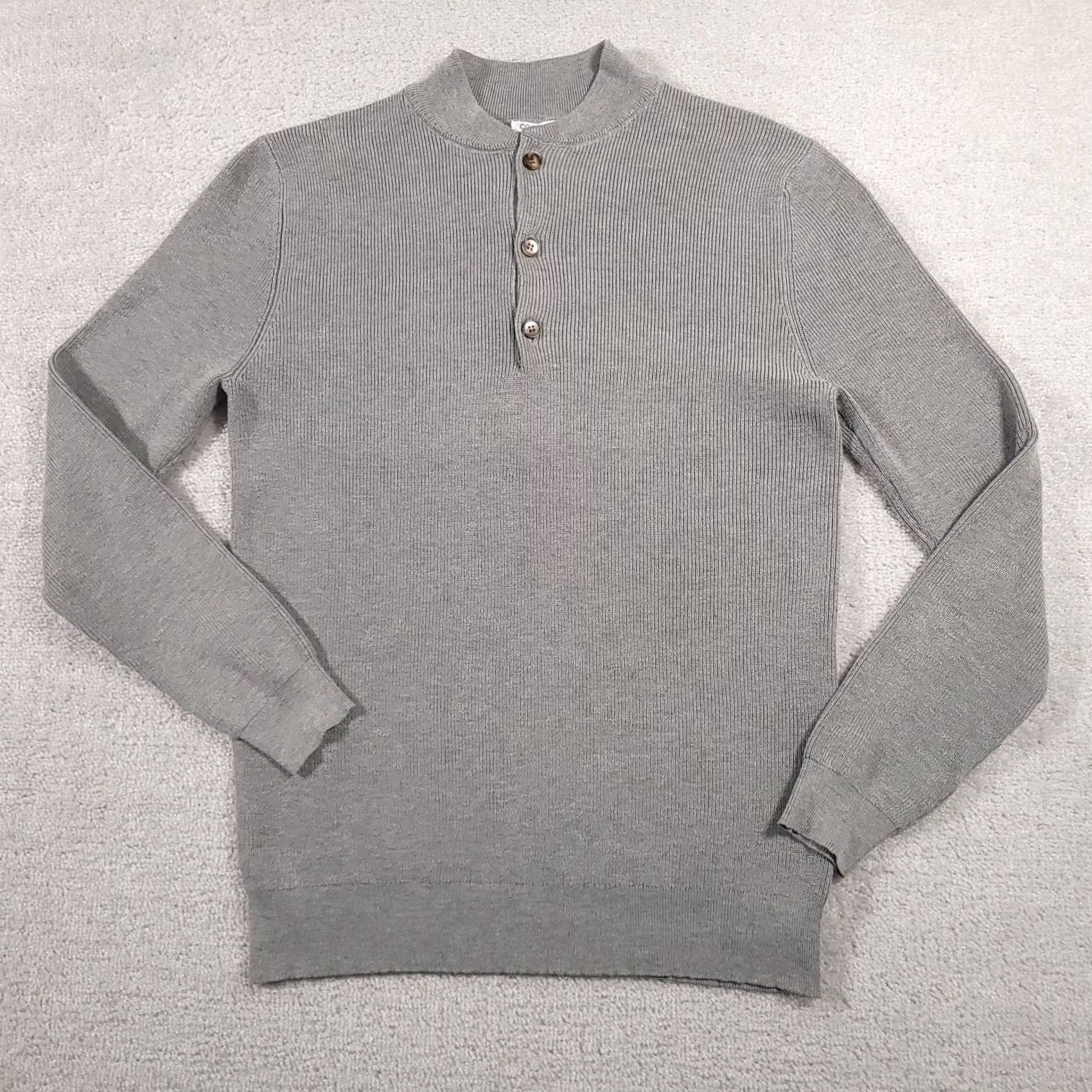 Vintage CooFandy Sweater Mens Medium Gray Ribbed 1/4 Button Long Sleeve Knit Men Slim M Gray Knit Pullover Christmas Snowflake Holiday Winter Mens Size US M / EU 48-50 / 2 - 2 Thumbnail