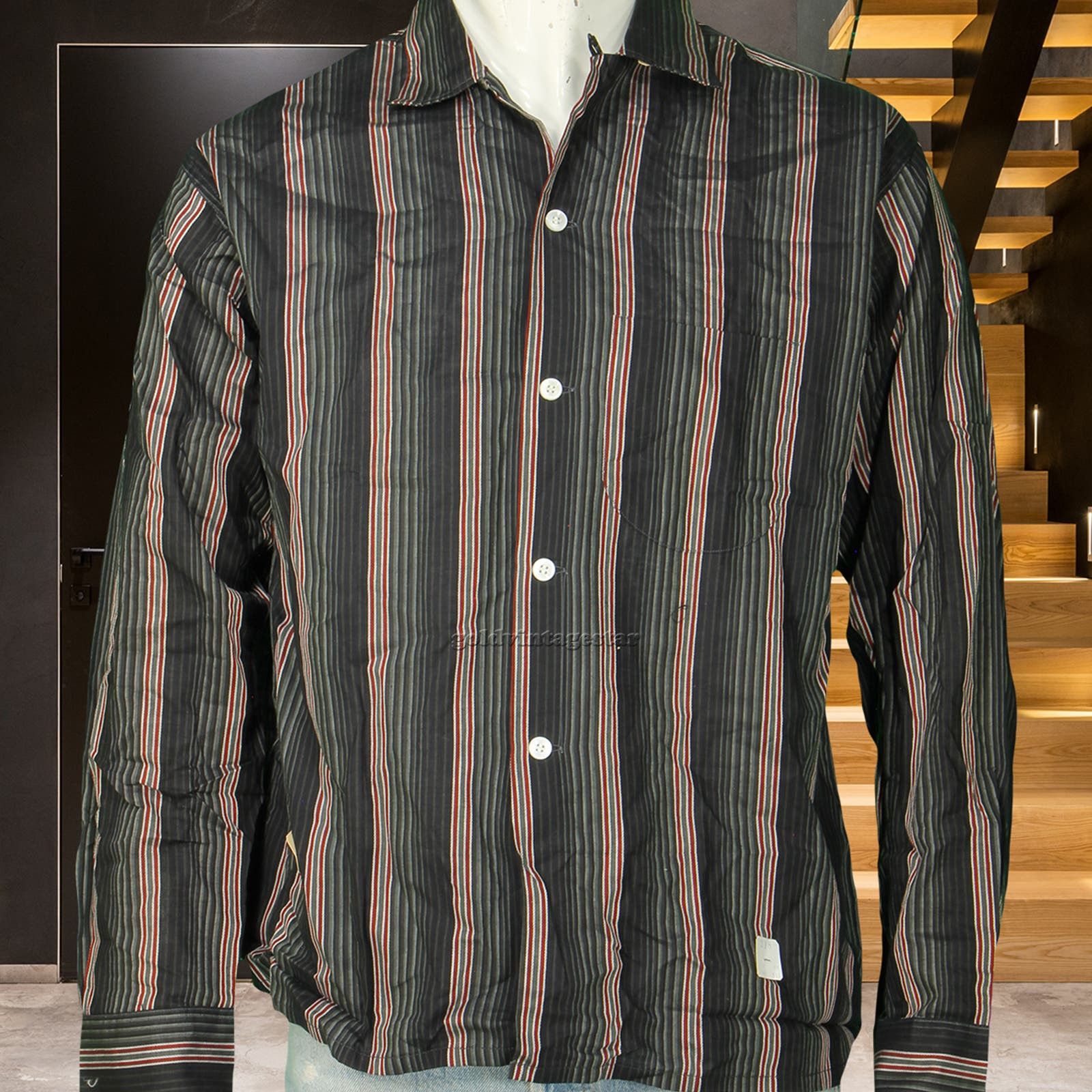 image of 60S Vintage Burlington Striped Button Down Shirt M in Black, Men's (Size Medium)