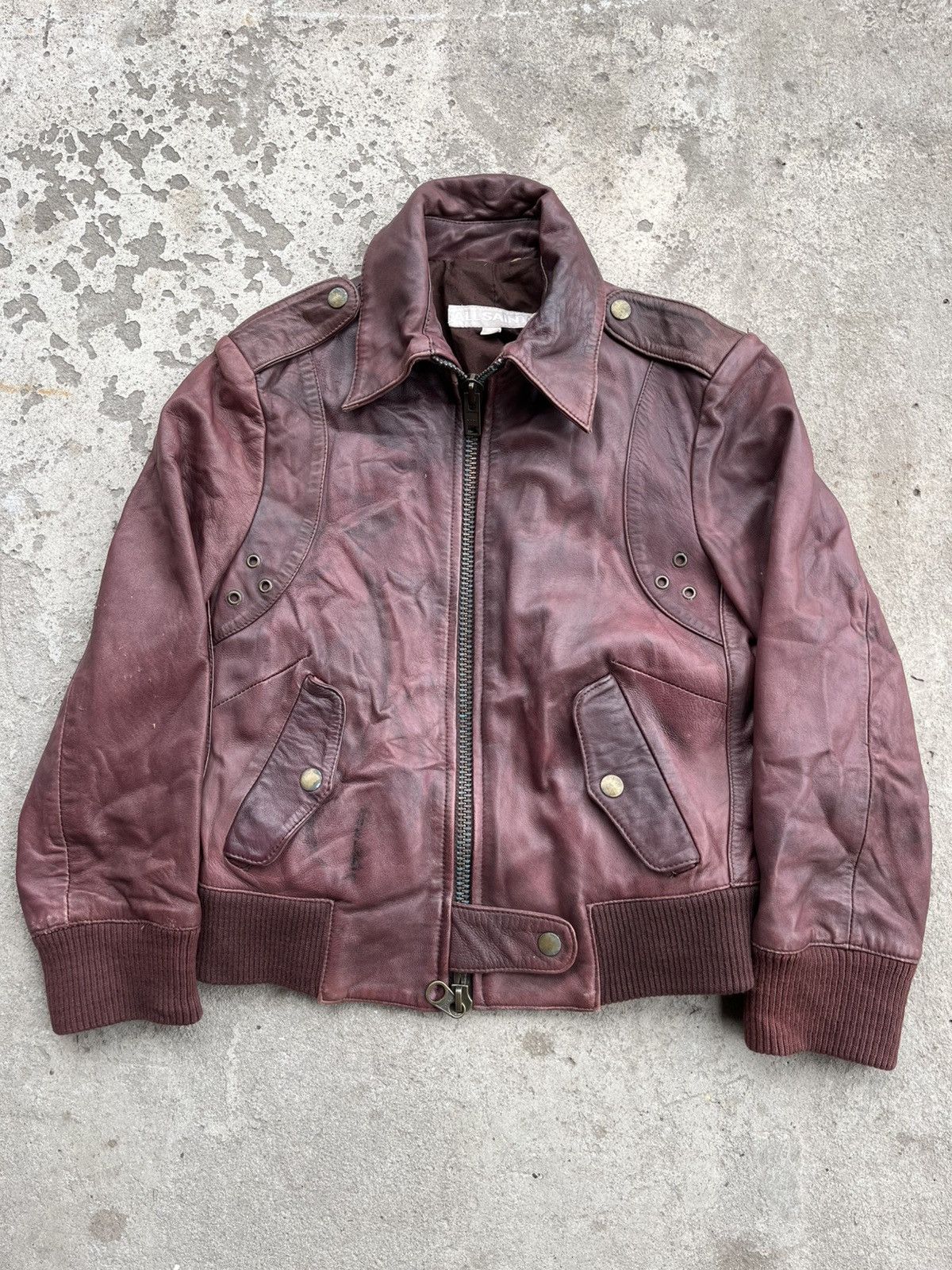 Allsaints × Japanese Brand Vintage AllSaints Avant Garde Sun Faded Red Leather Jacket Size S / US 4 / IT 40 - 1 Thumbnail
