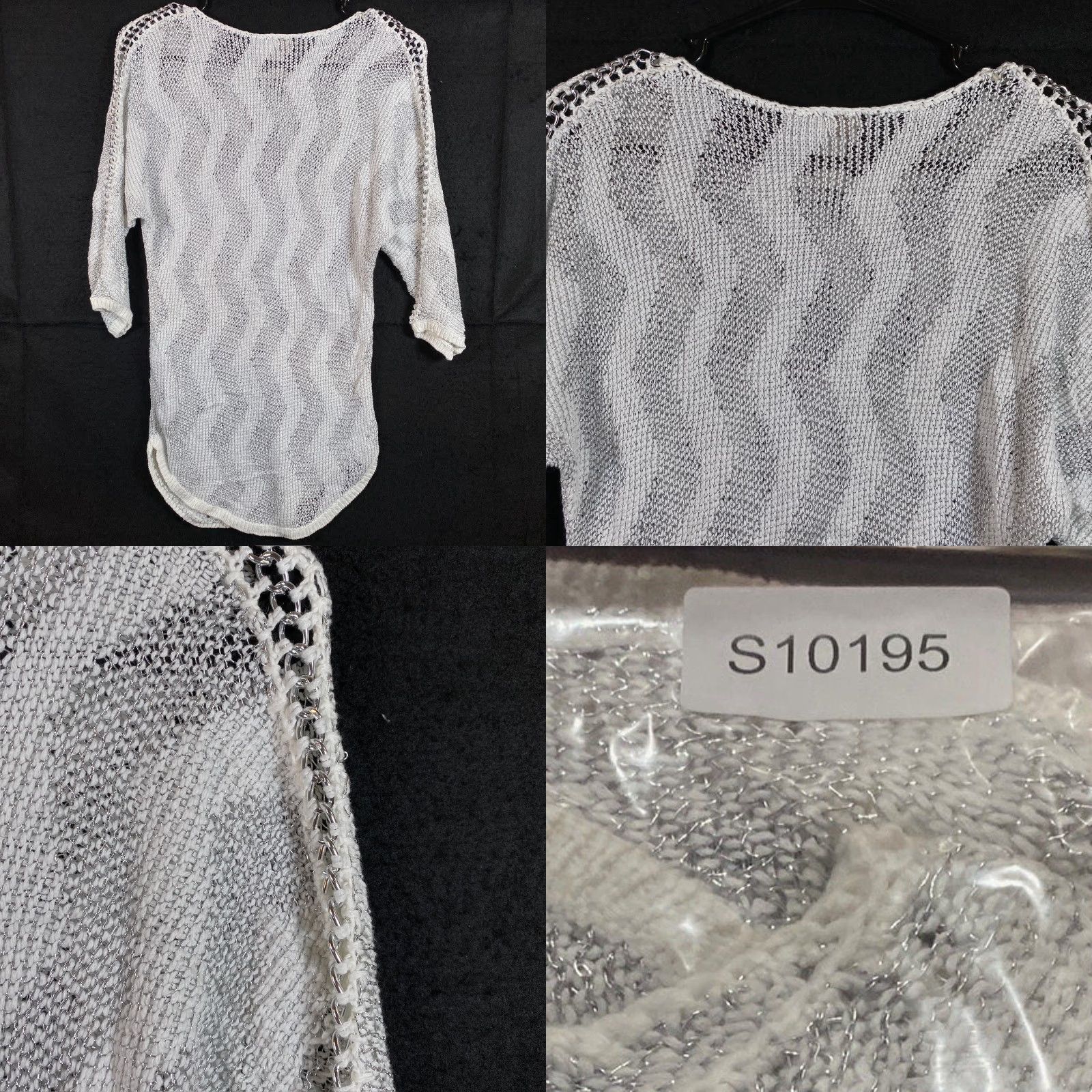 Vintage Chicos Womens Sweater White Silver Metallic Knit Open-Knit Half Sleeve Boat Neck S Women Pullover Casual Workwear Holiday 0 (S) Size S / US 4 / IT 40 - 8 Thumbnail