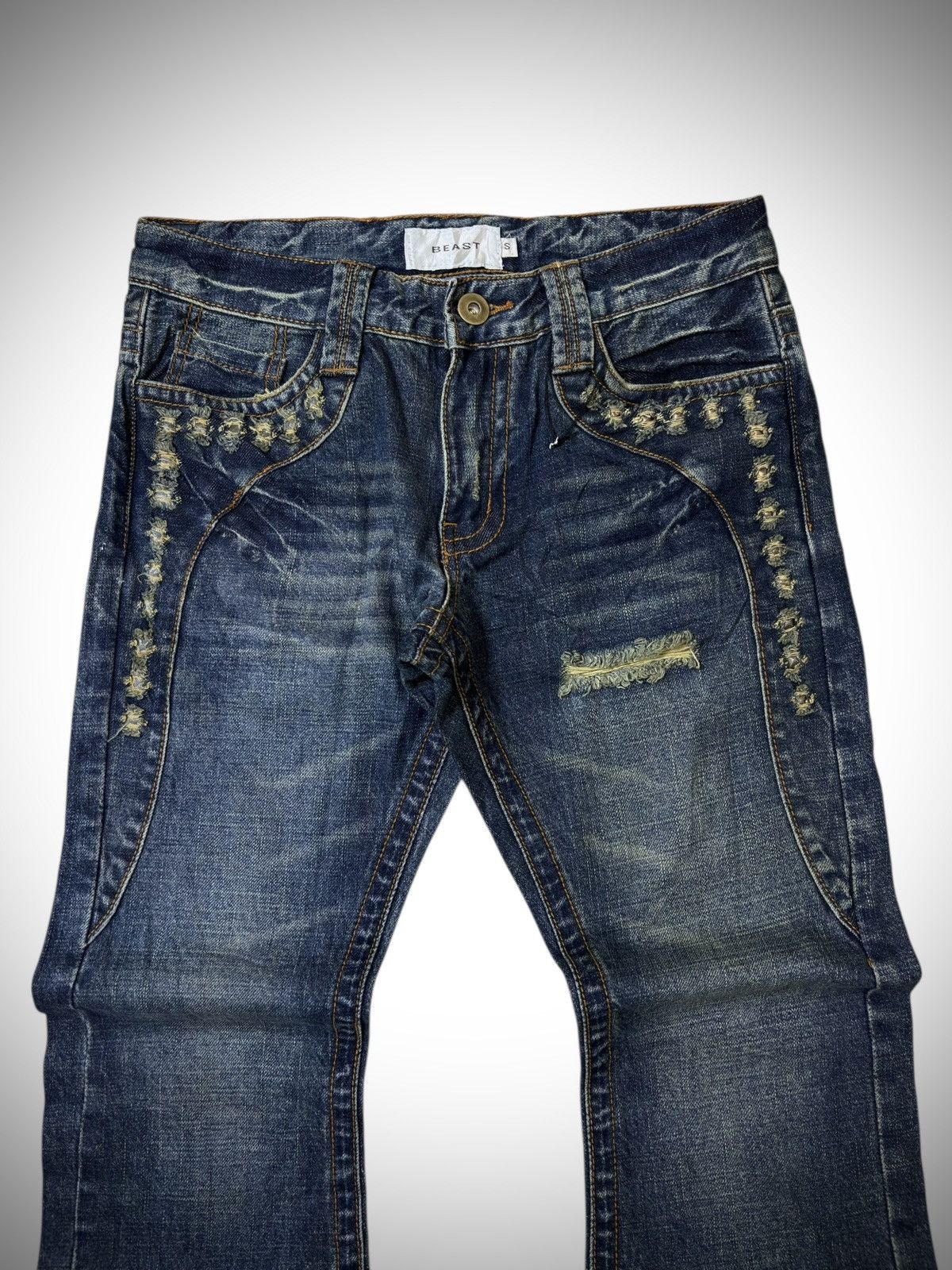 Japanese Brand 2000’s BEAST - Distressed Studded Flared Japanese Jeans Size US 29 - 2 Thumbnail