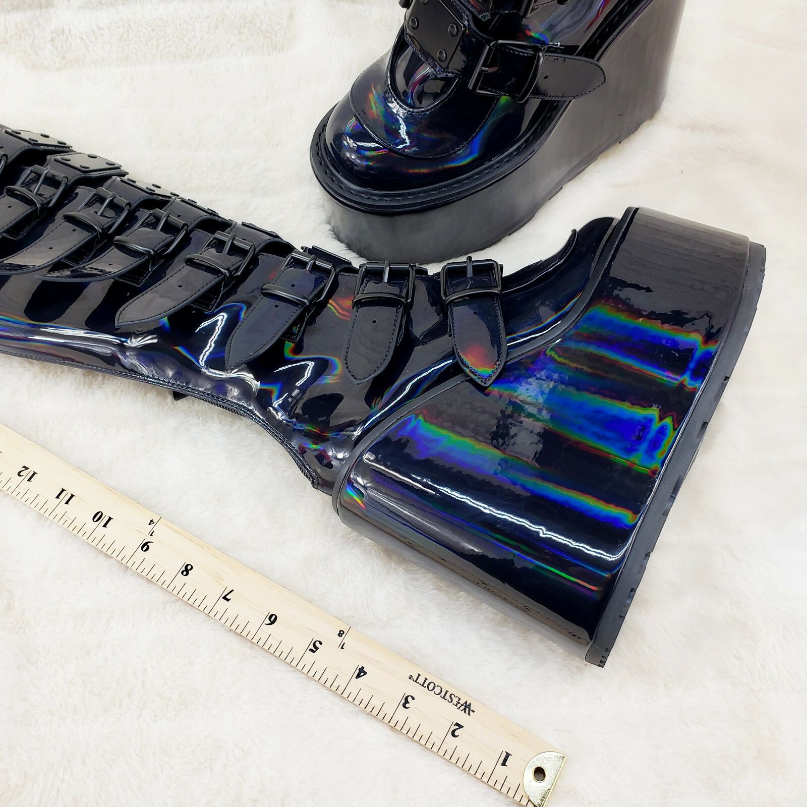Other DEMONIA Swing 815 Black Oil Slick hologram Goth Punk Knee Bo Size US 8 / IT 38 - 8 Thumbnail