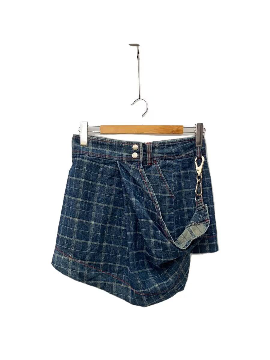Denim Plaid Chain Wrap Mini Skirt