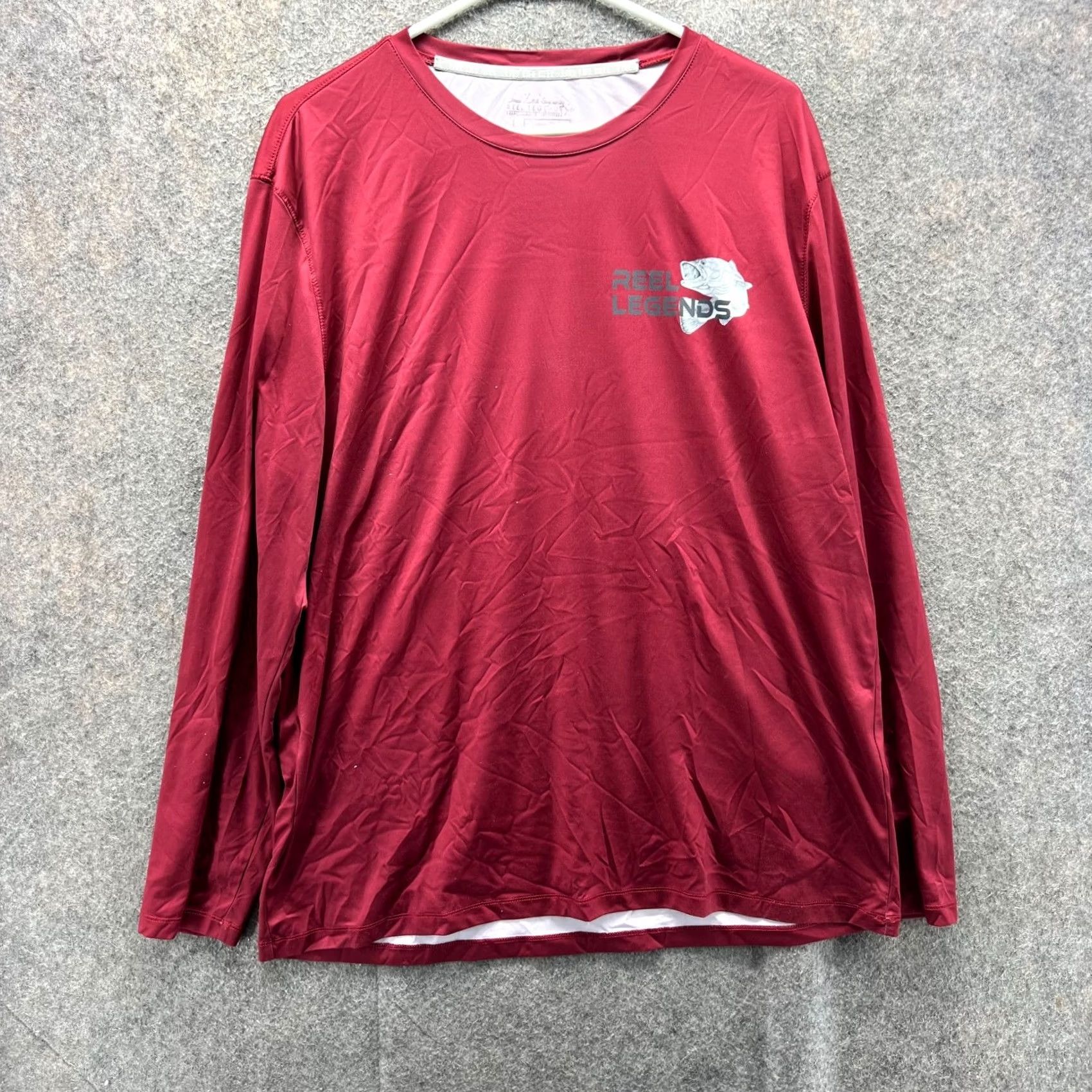Vintage VINTAGE: No Reel Legends Shirt Mens Large Red Bass Reel Tec Performance Rash Guard Burgundy Shirt Size US L / EU 52-54 / 3 - 2 Thumbnail