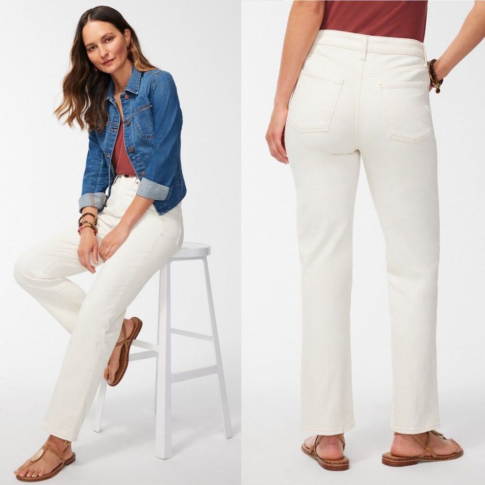 Chicos NWT New Chico's High Rise Straight Leg Ivory Jeans Size 2 U Size 34" / US 12 / IT 48 - 1 Thumbnail