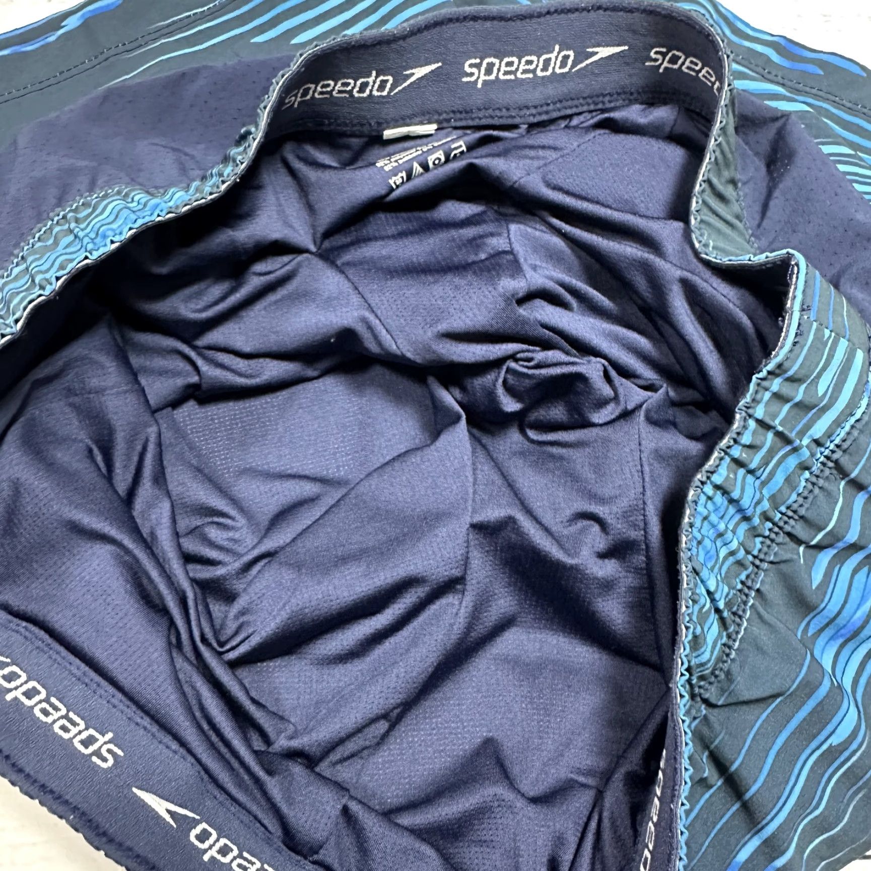 Speedo Speedo Men’s Blue Stripe Swim Trunks XL Bottoms Shorts Pull On Elastic Waistband Size US 36 / EU 52 - 5 Thumbnail