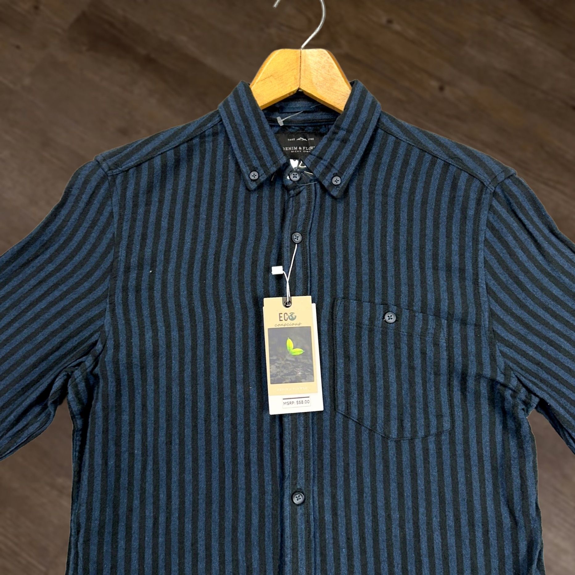 Denime Denim & Flower Denim Flannel Shirt Mens Medium Blue Black Stripes Button Down NEW Size US M / EU 48-50 / 2 - 1 Thumbnail