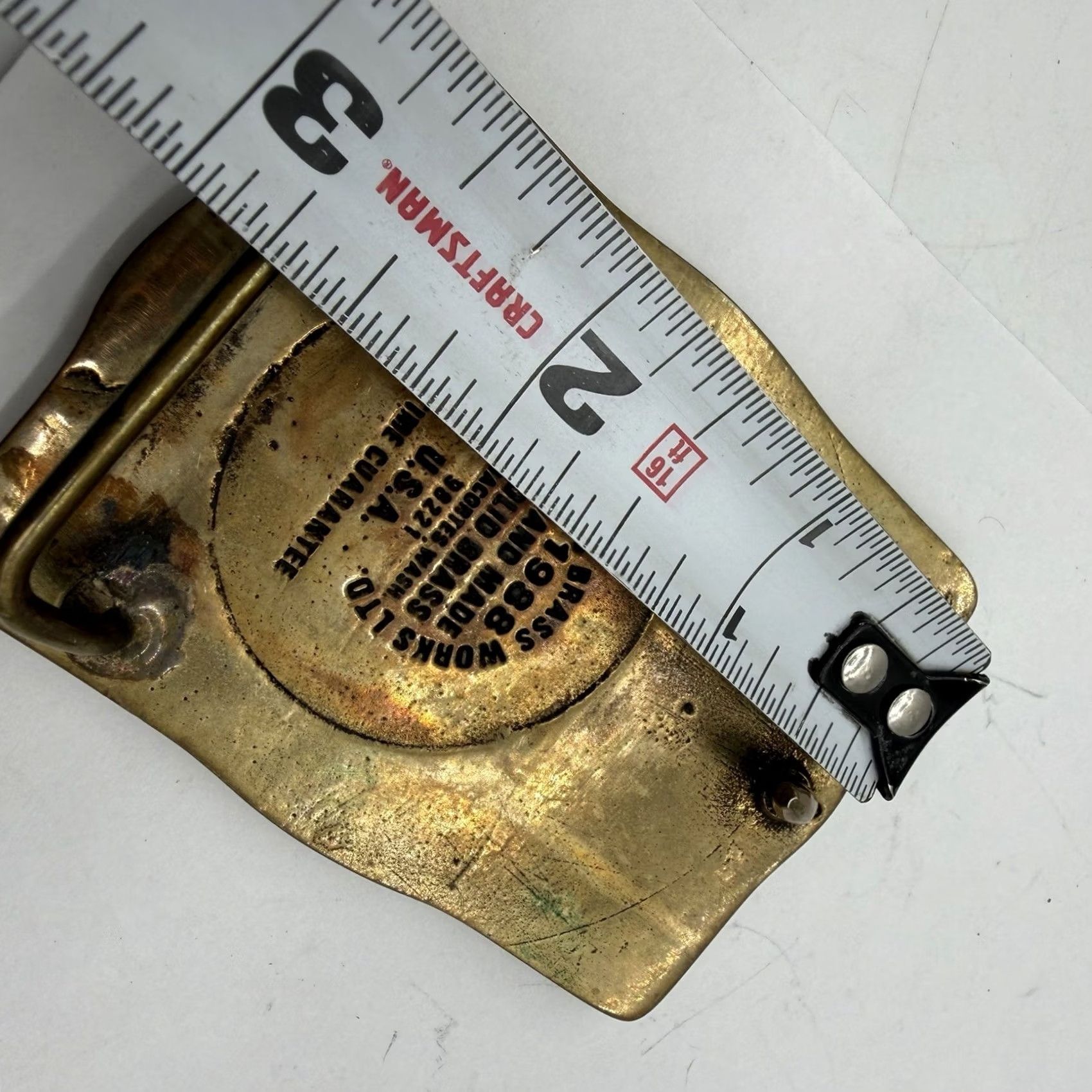 Vintage VINTAGE Cain Chemical Belt Buckle Bronze Brass 1988 Safe Hours Handmade Advertising Anacortes Brass Works Belt Buckle Bronze 1970s Mens Size ONE SIZE - 3 Thumbnail