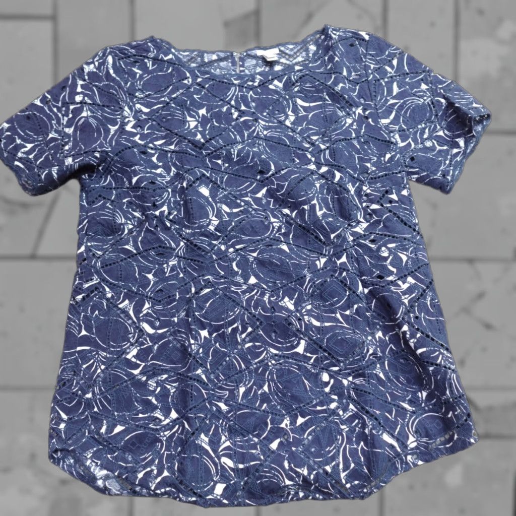 J.Crew J.Crew Womens Blouse Short Sleeve Floral Blue Small 100% Cotton Tunic Top Children? Size S / US 4 / IT 40 - 1 Thumbnail