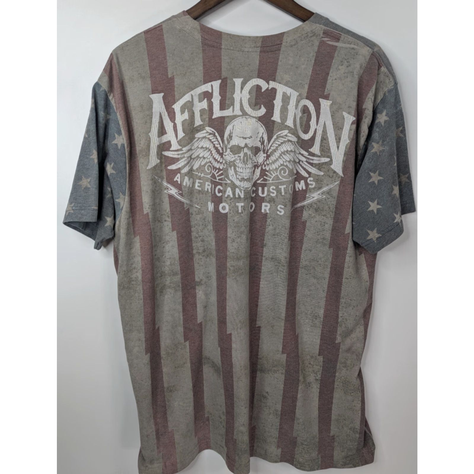 Affliction Affliction American Customs USA Flag Skull T-Shirt Mens 3XL White Gray Cotton Crew Neck Short Sleeve Size US XXL / EU 58 / 5 - 3 Thumbnail