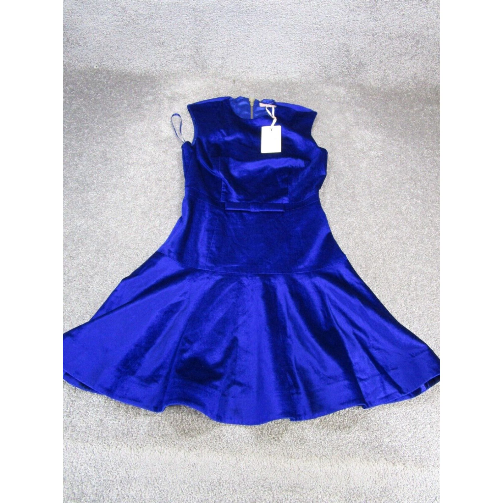 image of Ted Baker A-Line Dress Womens 1 Blue Sleeveless Velvet New in White (Size XS)