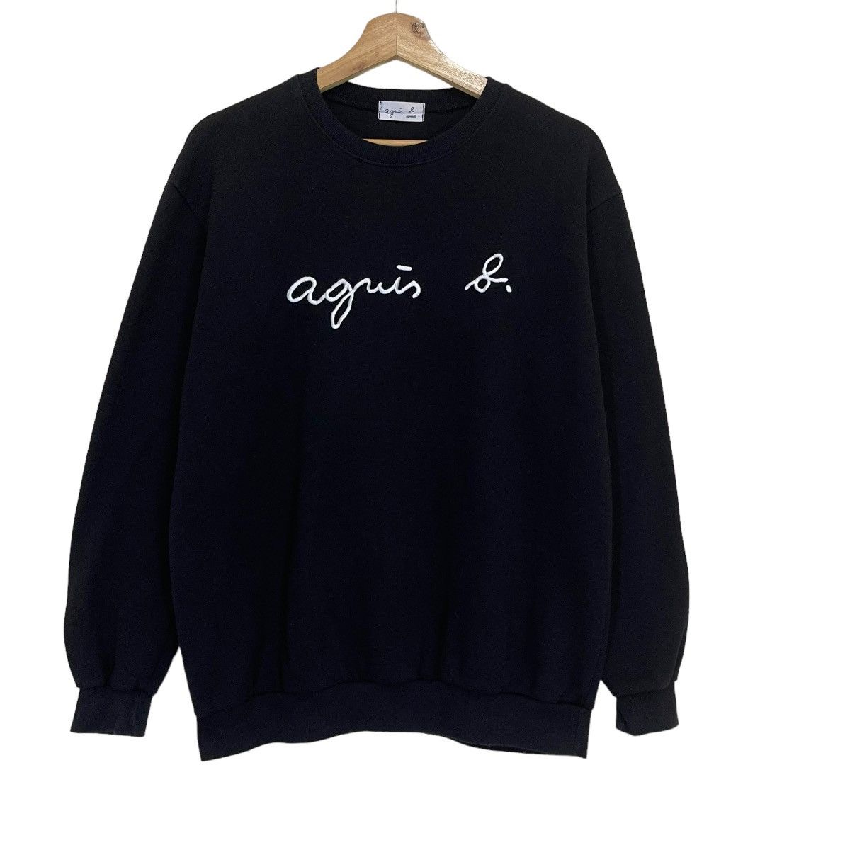 image of Agnes B Big Logo Crewneck Sweatshirt in Black, Men's (Size Medium)
