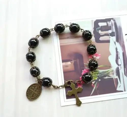 Other Black Glass Beads Cross Bracelet Size ONE SIZE - 1 Thumbnail