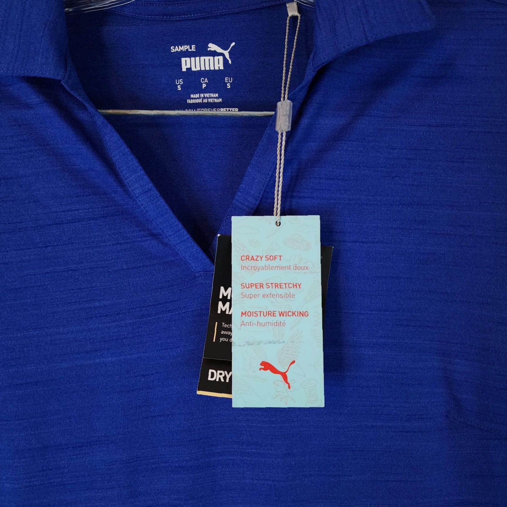 Puma VINTAGE PUMA Women's Polo Top Activewear V-Neck Dry Cell Blue Size Small Women Size S / US 4 / IT 40 - 2 Thumbnail
