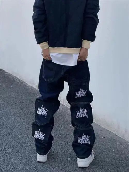 Japanese Brand Street Embroidered Lettering Multi-Pocket Hip Hop Jeans Size US 32 / EU 48 - 6 Thumbnail