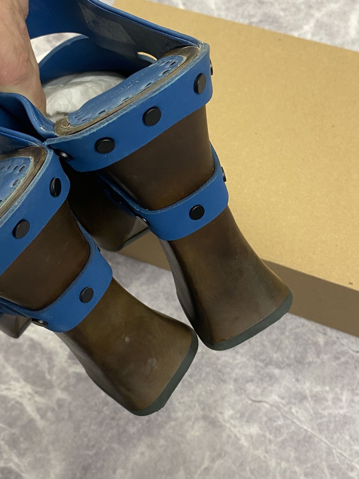 Eckhaus Latta Ugg x Eckhaus Latta Wooden Platform Clogs Blue Leather Upper Size US 10 / IT 40 - 8 Thumbnail