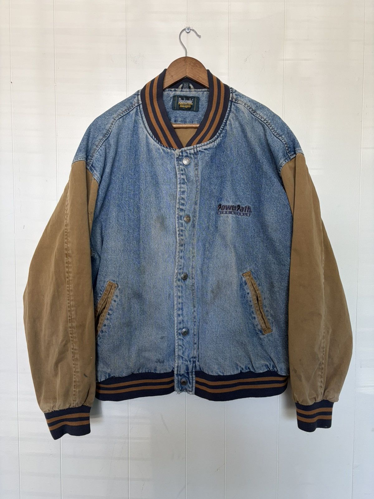 Dunbrooke Vintage 90s Dunbrooke thrashed denim varsity jacket Size US XL / EU 56 / 4 - 1 Thumbnail