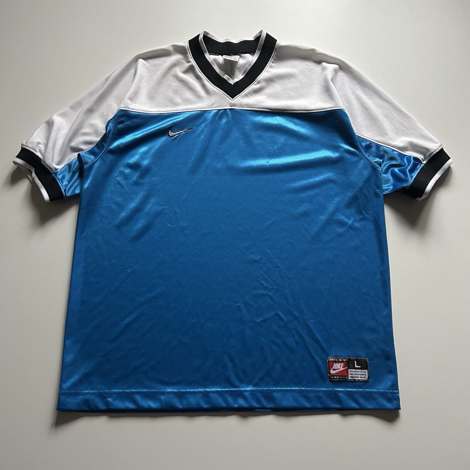 Nike Vintage 90s Nike Air Swoosh Jersey T Shirt Large Blue Rare Size US L / EU 52-54 / 3 - 1 Thumbnail