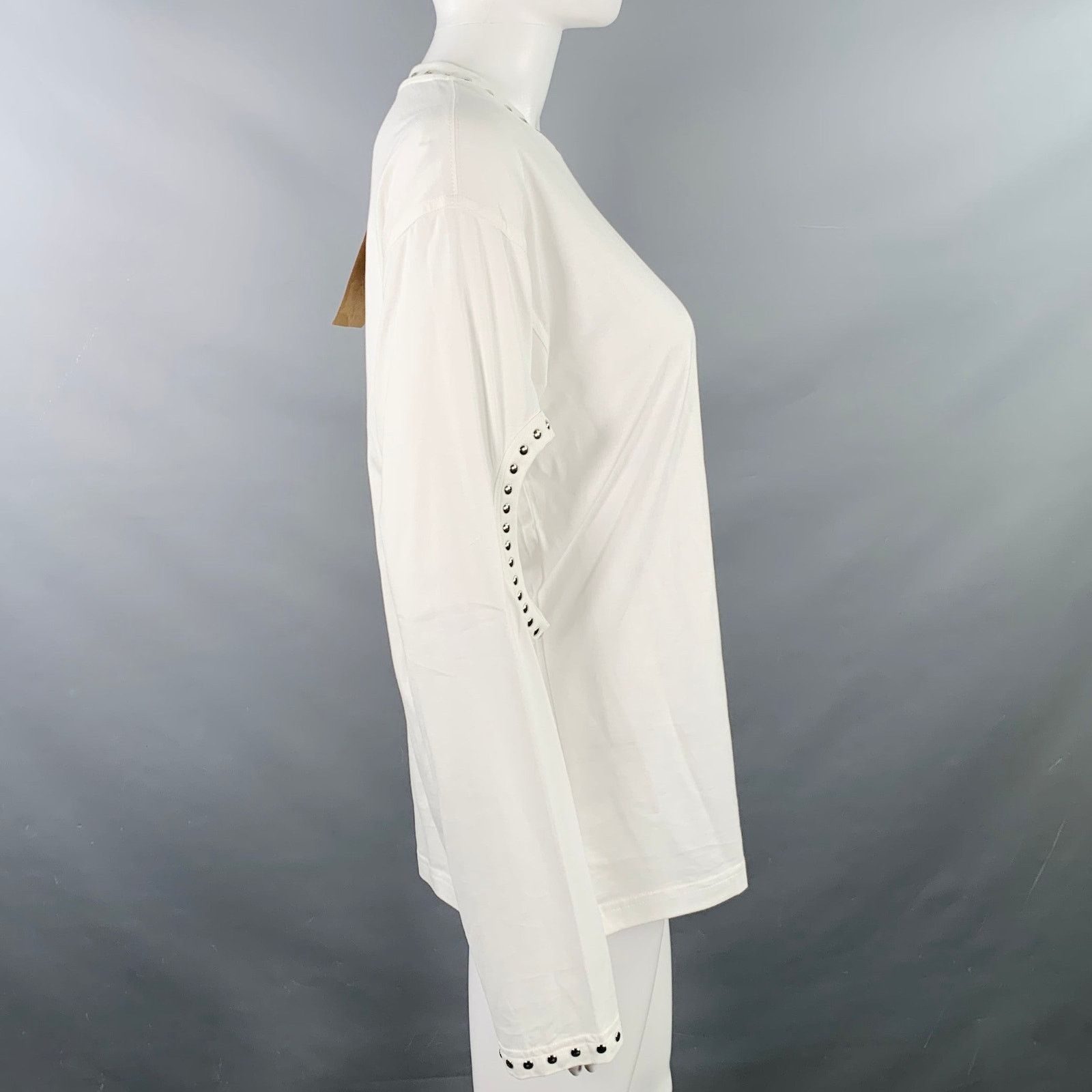 Burberry BURBERRY White Silver Cotton Studded Cutout Pullover Size XXS / US 00 / IT 34 - 3 Thumbnail