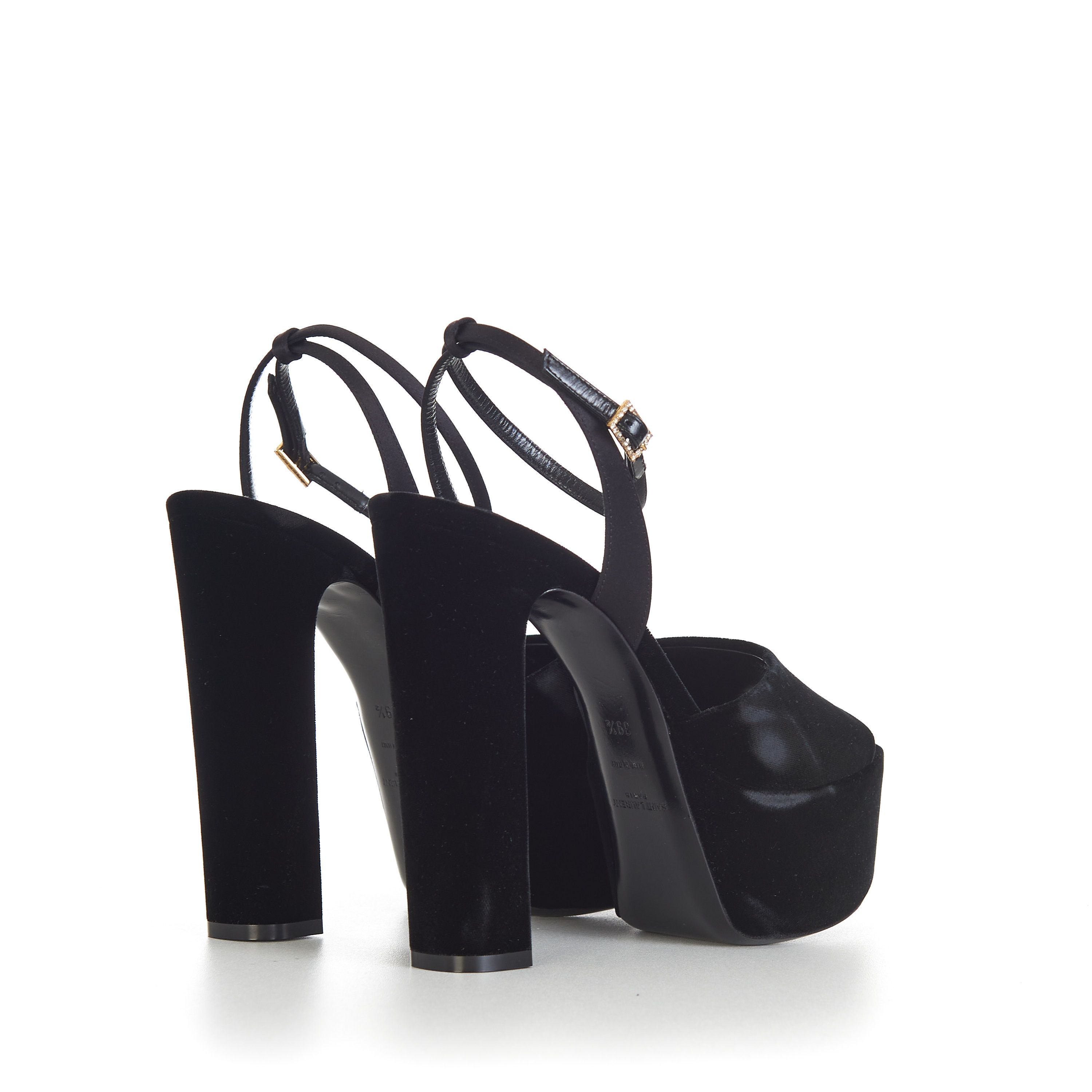 Saint Laurent Paris JODIE Black Velvet Platform Sandals Size US 9.5 / IT 39.5 - 8 Thumbnail