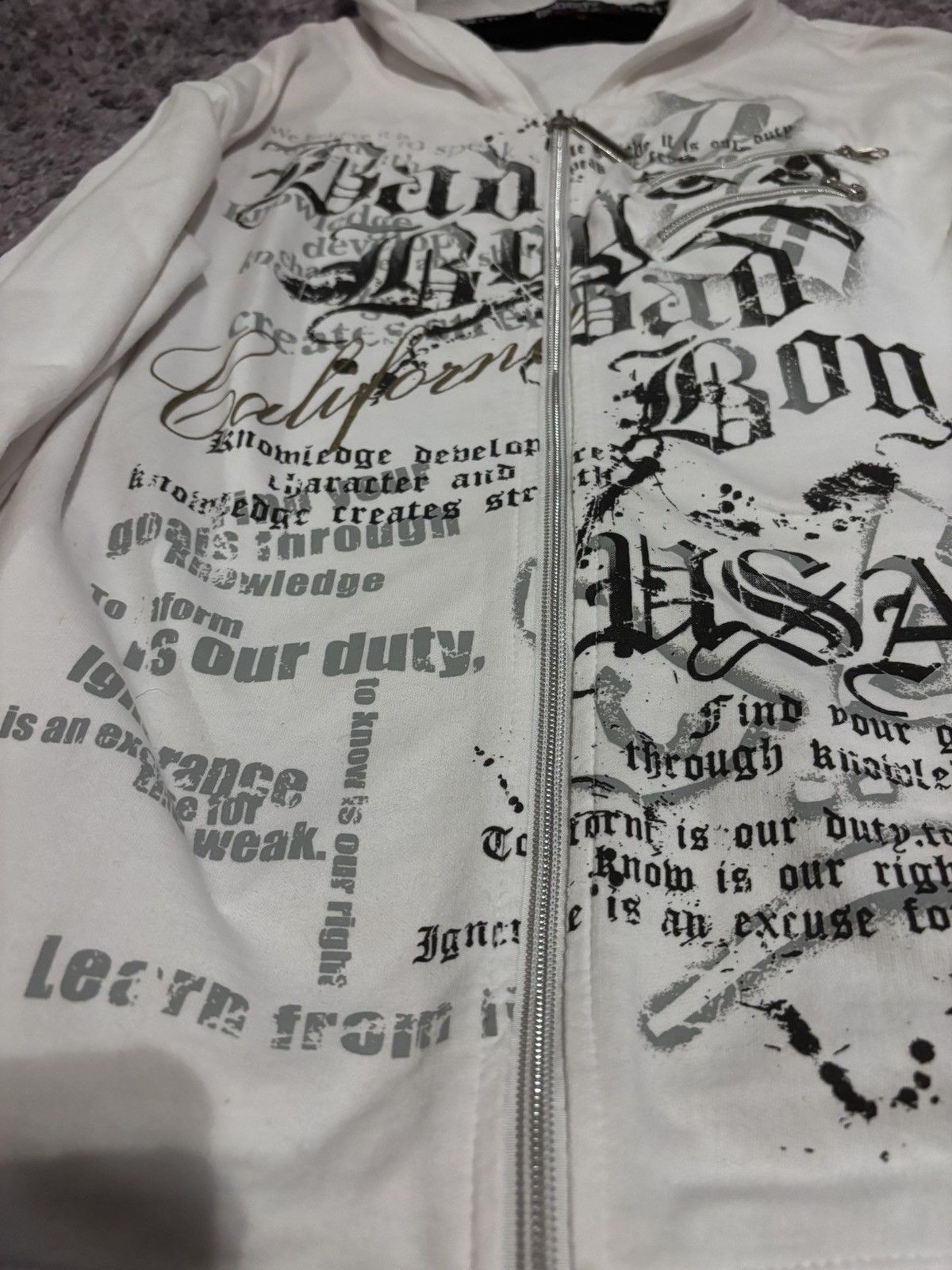 Tornado Mart White JapaneseBrand Double Zip Poem Zipup Size US S / EU 44-46 / 1 - 2 Thumbnail