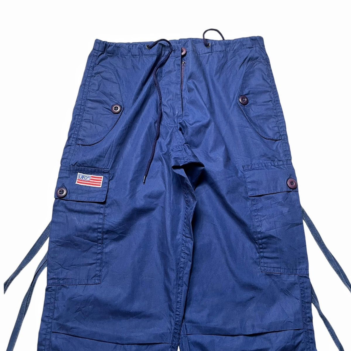Vintage 2000s Vintage Blue Cargo Pants Y2K UFO Nylon Poly Pocket Size US 29 - 4 Thumbnail