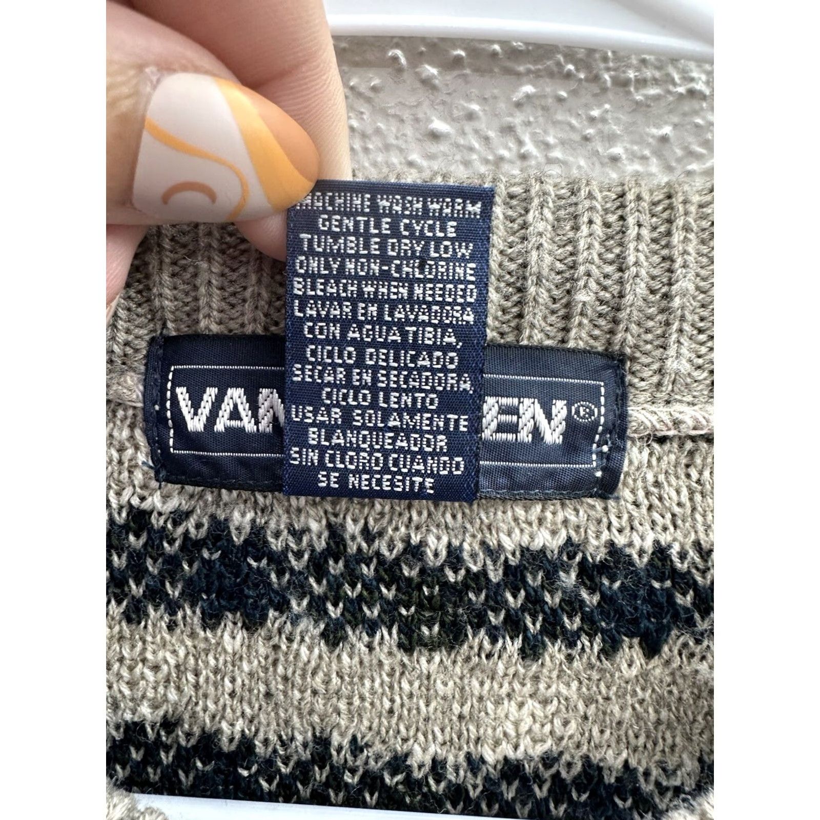 Van Heusen Van Heusen Mens Sweater Size L Striped Tan Long Sleeve Knit Pullover Crew Neck Casual 90s Classic Outdoor Mens Size US L / EU 52-54 / 3 - 4 Thumbnail
