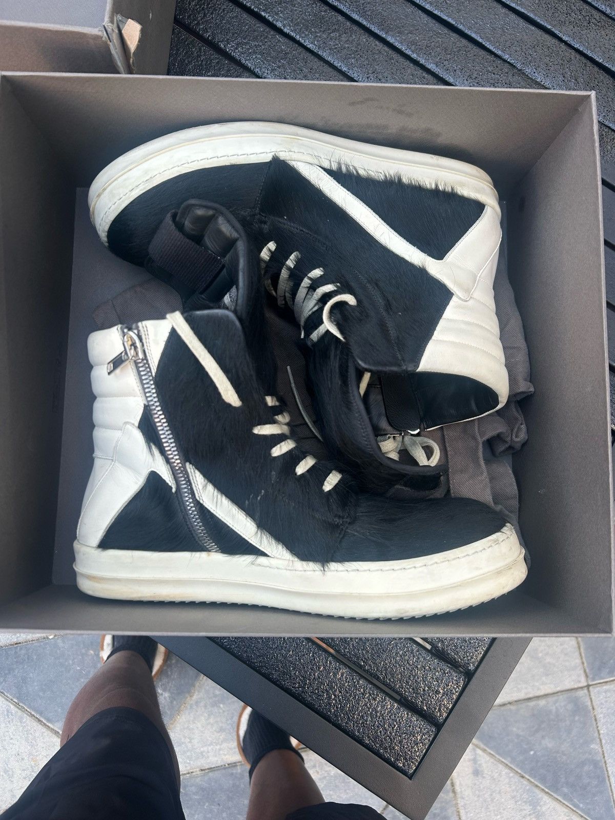 Rick Owens RICK OWENS GEOBASKET Black Fur Sneakers Size US 12 / EU 45 - 2 Thumbnail