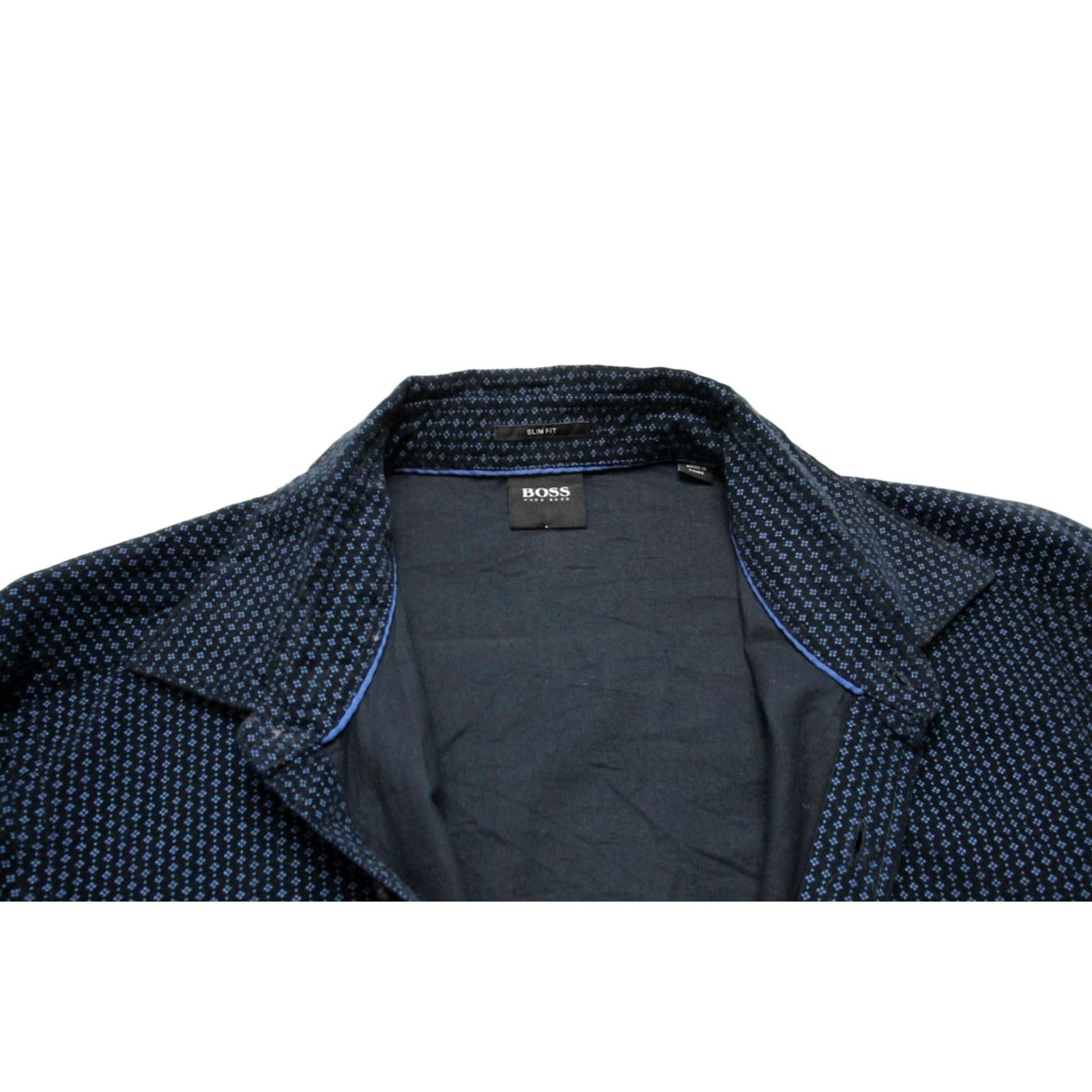 Hugo Boss HUGO BOSS Ronni_FO Slim Fit Formal Shirt Men's MEDIUM Corduroy Black Patterned Shirt Mens Slim Corduroy Button-Up Fashion Patterned Size 40R - 4 Thumbnail