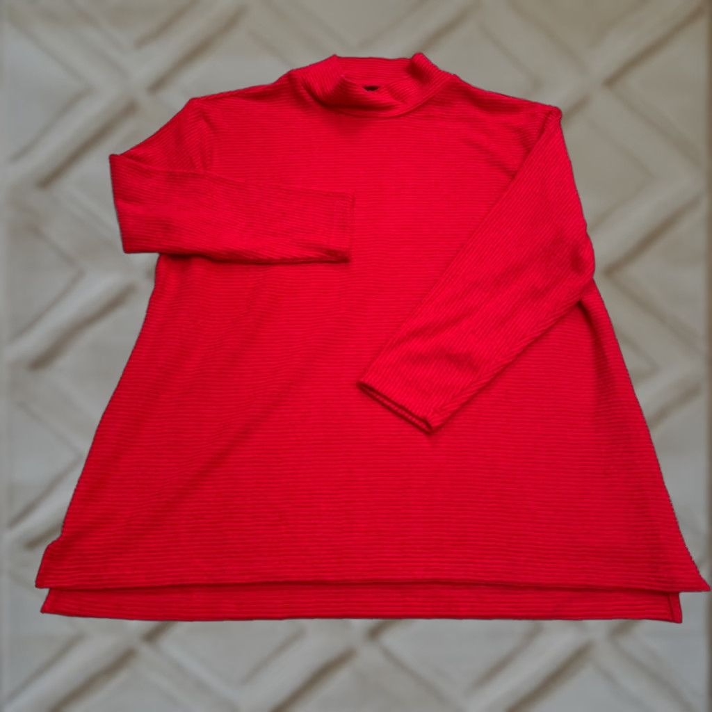 Vintage Lane Bryant Red Mock Neck Knit Pullover Sweater Women 14/16 Tunic Ribbed Casual Solid Fall Winter Spring Summer Long Sleeve Regular Size 16 Size XXL / US 16-18 / IT 52-54 - 1 Thumbnail