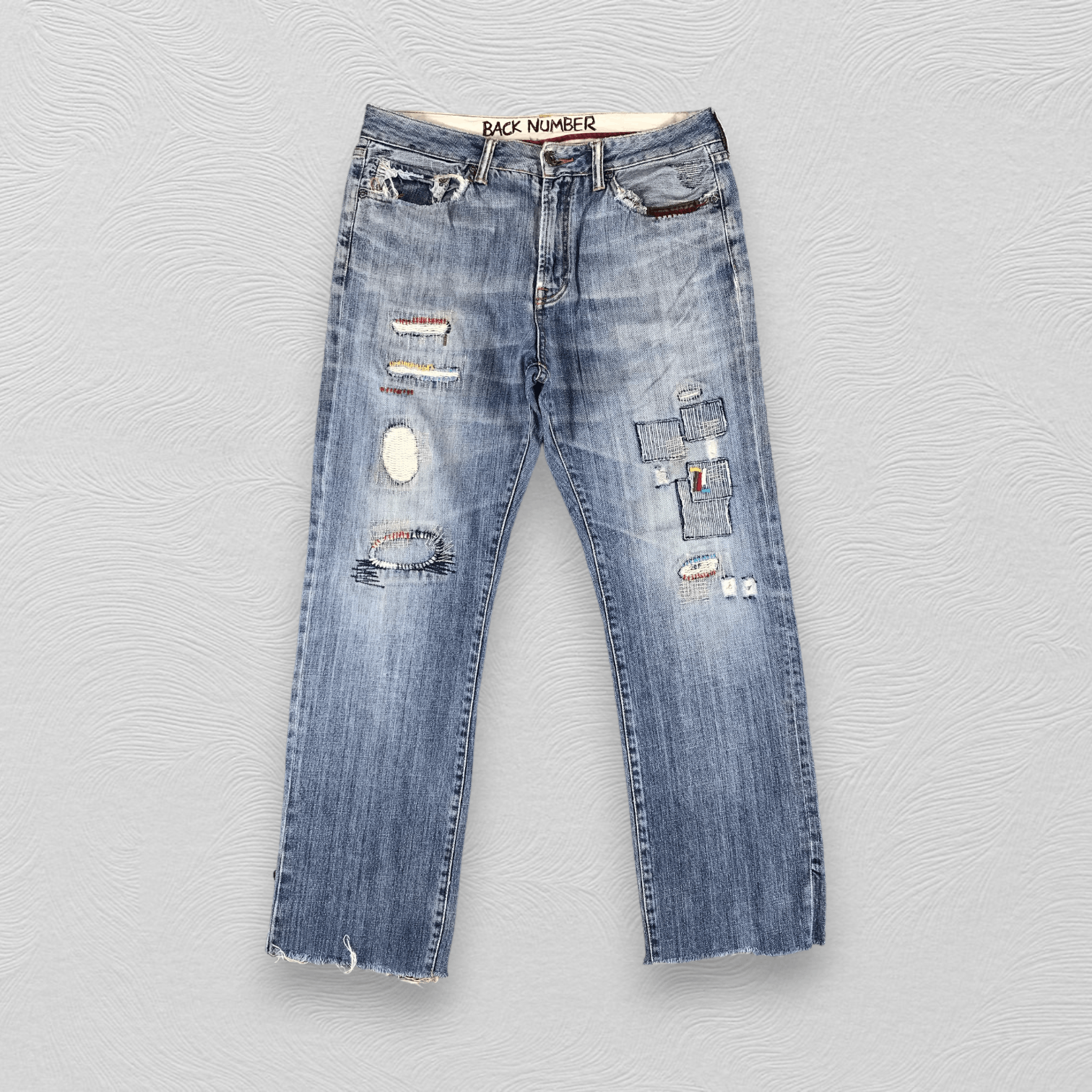 Japanese Brand Back Number Jeans Patchwork Cropped Denim KJ754 Size US 34 / EU 50 - 1 Thumbnail
