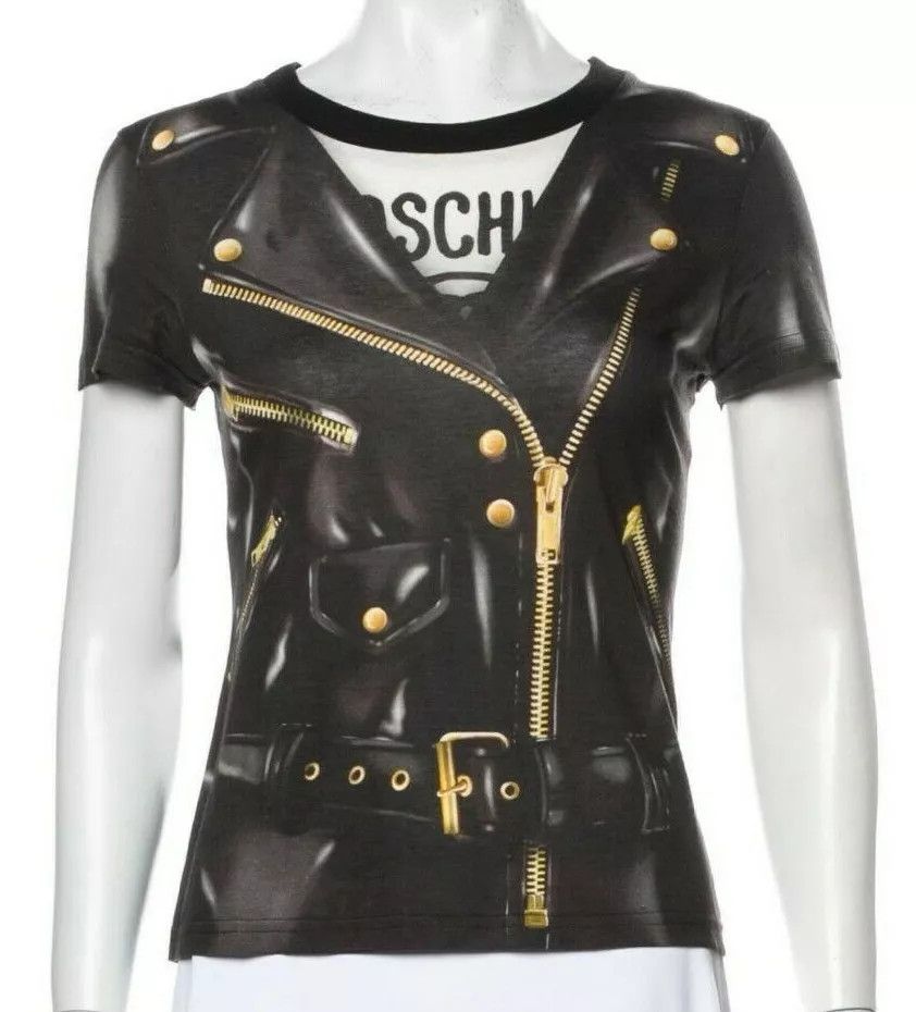 Moschino Moschino Couture Black Leather Jacket Print Top Size S / US 4 / IT 40 - 2 Thumbnail