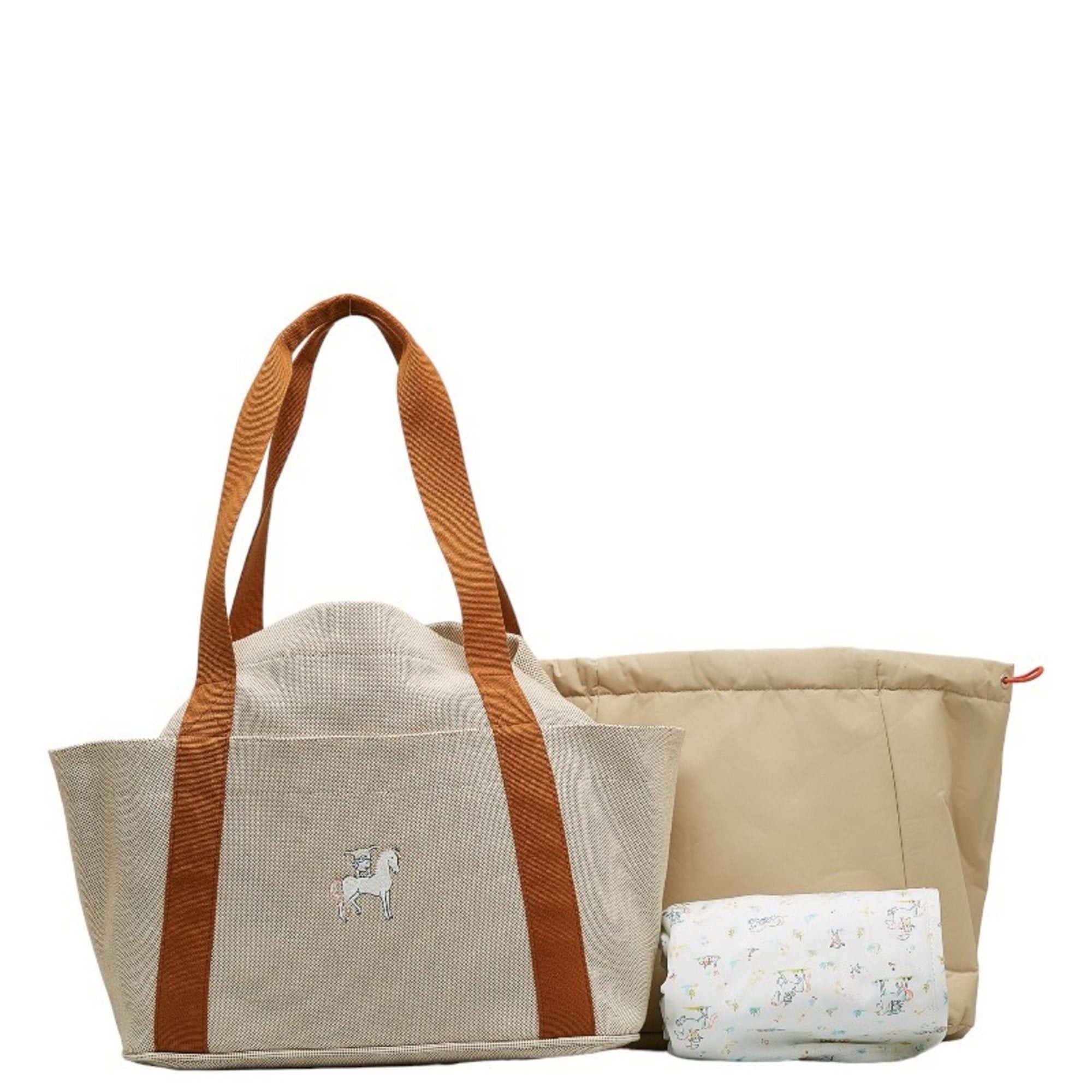 image of Hermes Cabriolet Handbag Mother's Bag Brown Beige Toile Ash Ladies in White, Women's