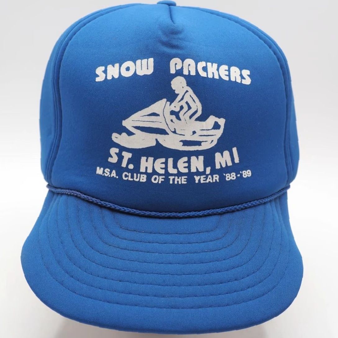 Vintage VINTAGE Snow Packers St. Helens Michigan Snowmobile Adjustable Snapback Trucker Hat 1980s Size ONE SIZE - 2 Thumbnail