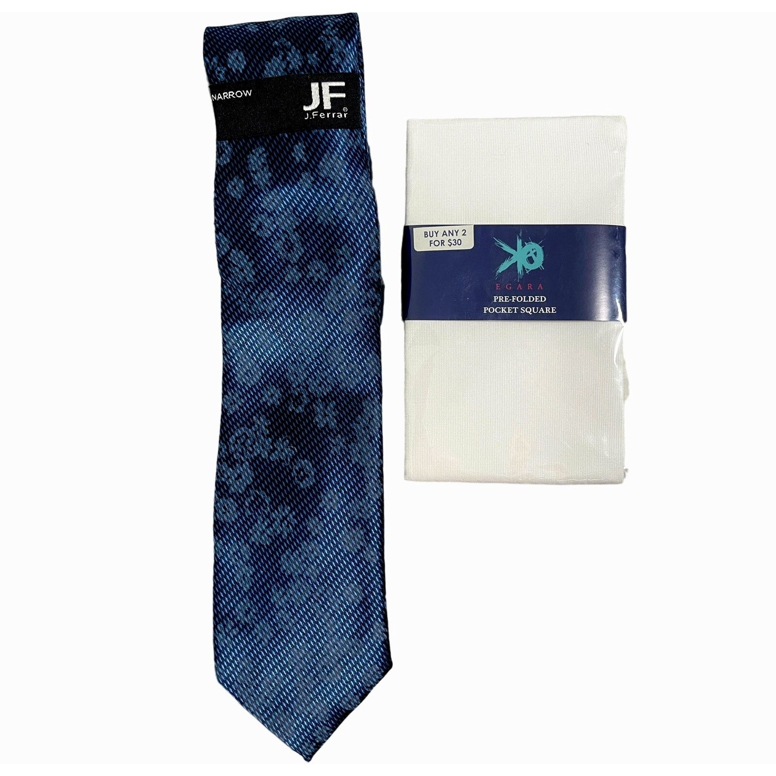 J Ferrar Set J Ferrar Narrow Indigo Floral Tie White Pocket Square Size ONE SIZE - 1 Thumbnail