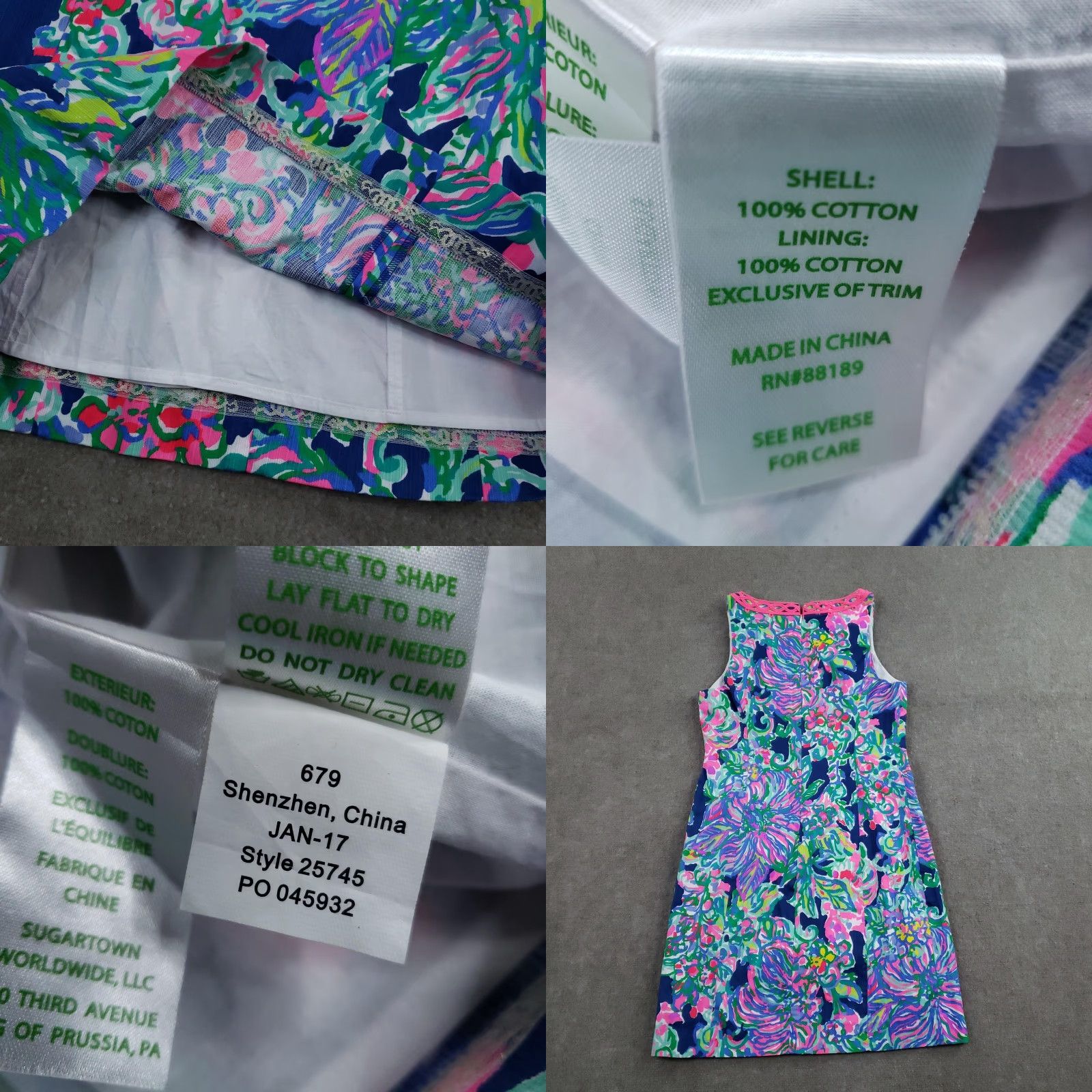 Lilly Pulitzer Lilly Pulitzer Ryder Shift Dress Womens 4 Blue Floral Pink Trim Cotton Beaded Size S / US 4 / IT 40 - 8 Thumbnail
